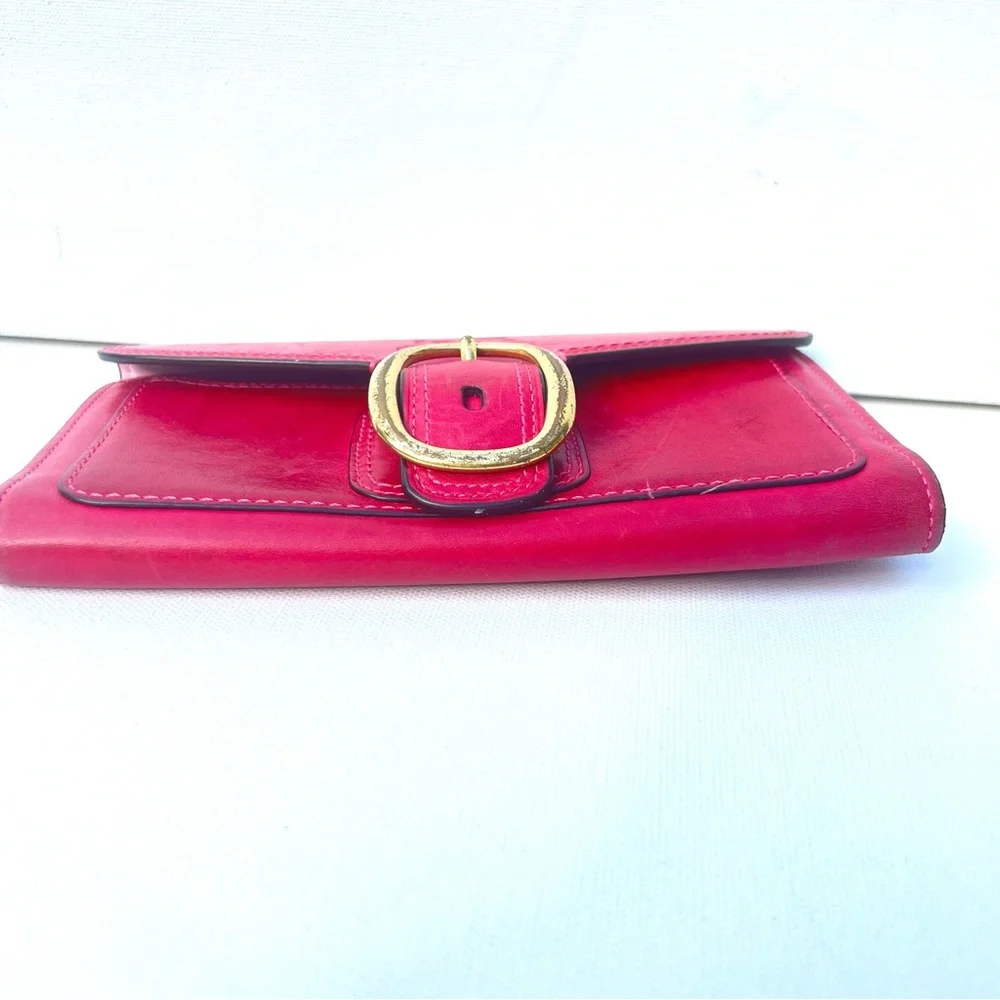 Coach Leather Wallet pink buckle clutch plaid lining - Picture 7 of 9